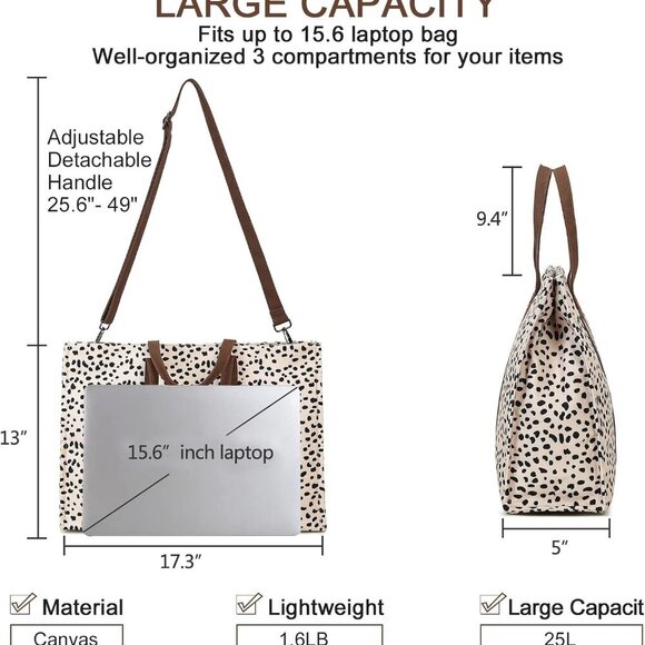 Laptop Tote Bag for Women Work 15.6 inch Canvas Shoulder Bags Computer Messenger - Picture 3 of 9